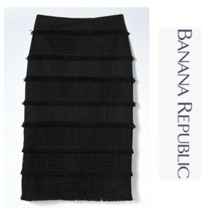 Banana Republic Black Midi Fringe Pencil Skirt Sz 14